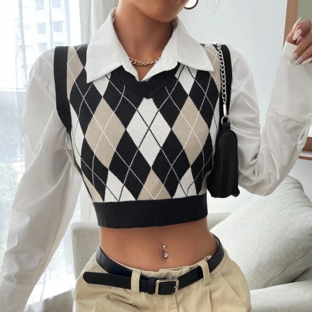 Argyle Knit Vest with White Shirt - Picture 7 of 7